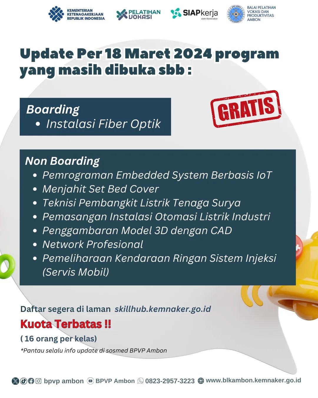 Program pelatihan yang masih dibuka update per 18 Maret 2024. Gratiss!!!