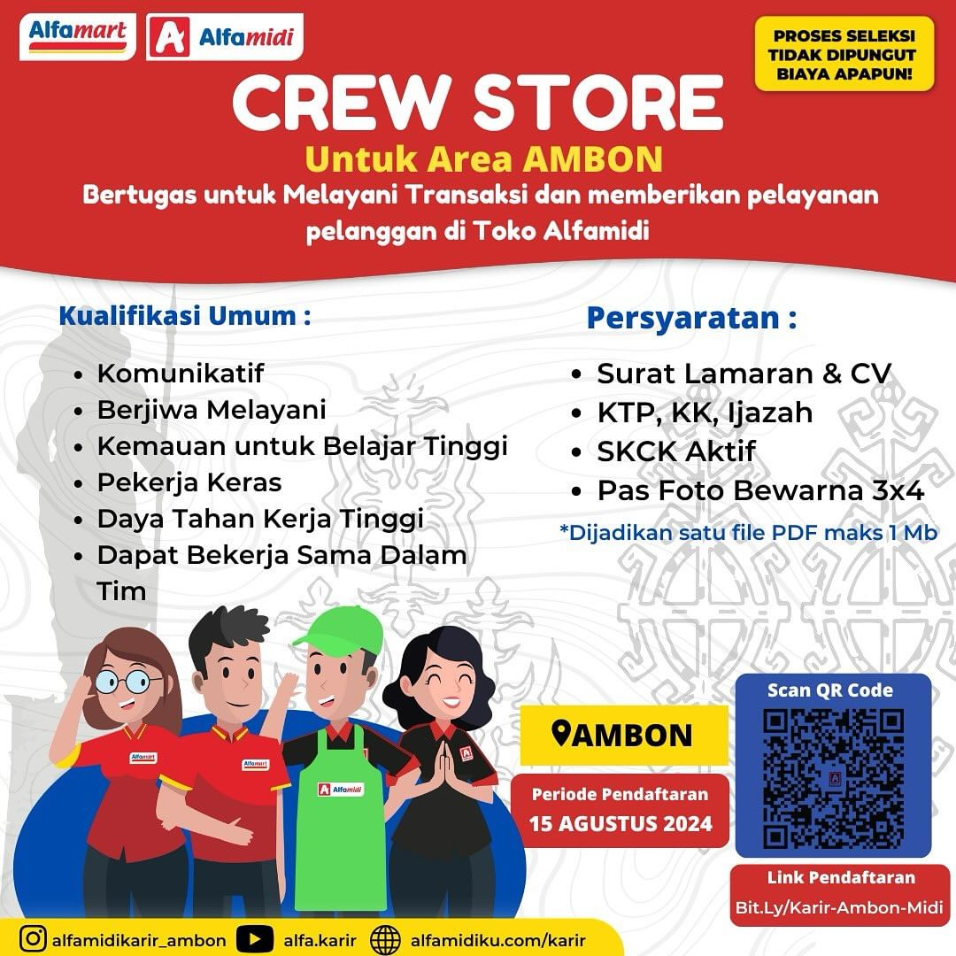 Dibuka Loker Posisi Crew Store Alfamidi Penempatan Ambon